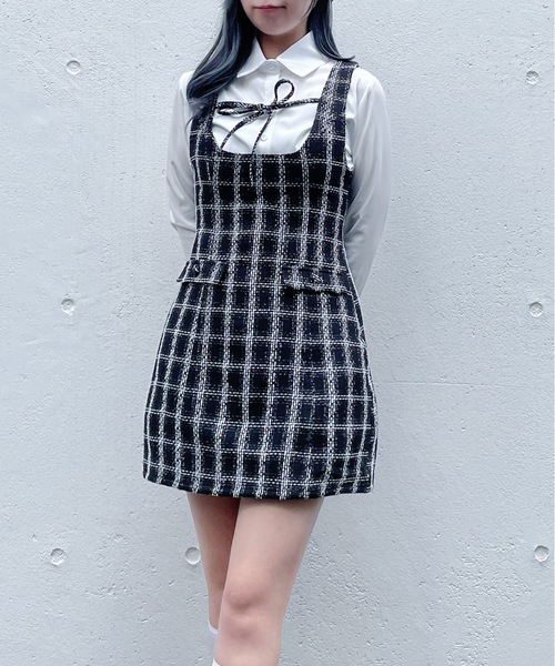 セール】フロントリボンツイードジャンパースカート（ワンピース