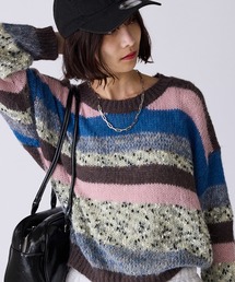 Multi-Border Design Crew Neck Knit / マルチボーダーデザイン クルーネックデザインニット 冬服