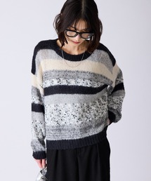 AO2 | Multi-Border Design Crew Neck Knit / マルチボーダーデザイン クルーネックデザインニット(ニット/セーター)