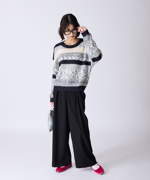 AO2（アオズ）の「Multi-Border Design Crew Neck Knit / マルチボーダーデザイン クルーネックデザインニット（ニット/セーター・レディース・アイボリー/グレー系/ブラウン系・FREE）」の11枚目の写真