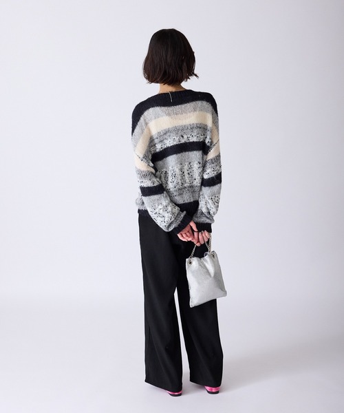 AO2（アオズ）の「Multi-Border Design Crew Neck Knit / マルチボーダーデザイン クルーネックデザインニット（ニット/セーター・レディース・アイボリー/グレー系/ブラウン系・FREE）」の13枚目の写真