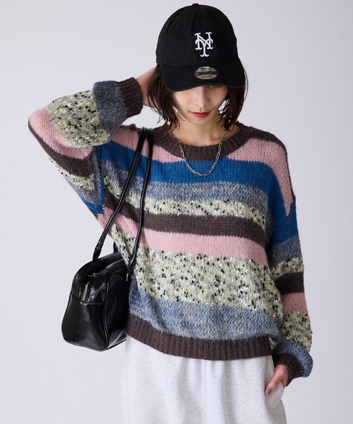 AO2（アオズ）の「Multi-Border Design Crew Neck Knit / マルチボーダーデザイン クルーネックデザインニット（ニット/セーター・レディース・アイボリー/グレー系/ブラウン系・FREE）」の15枚目の写真
