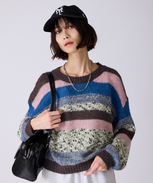 AO2（アオズ）の「Multi-Border Design Crew Neck Knit / マルチボーダーデザイン クルーネックデザインニット（ニット/セーター・レディース・アイボリー/グレー系/ブラウン系・FREE）」の16枚目の写真
