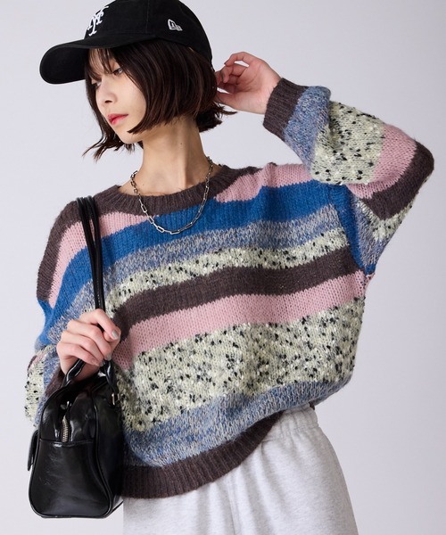 AO2（アオズ）の「Multi-Border Design Crew Neck Knit / マルチボーダーデザイン クルーネックデザインニット（ニット/セーター・レディース・アイボリー/グレー系/ブラウン系・FREE）」の18枚目の写真