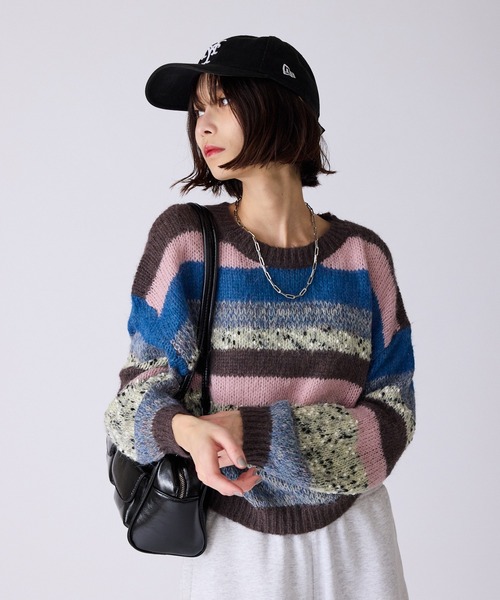 AO2（アオズ）の「Multi-Border Design Crew Neck Knit / マルチボーダーデザイン クルーネックデザインニット（ニット/セーター・レディース・アイボリー/グレー系/ブラウン系・FREE）」の17枚目の写真
