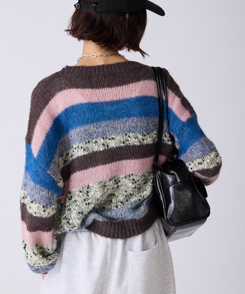 AO2（アオズ）の「Multi-Border Design Crew Neck Knit / マルチボーダーデザイン クルーネックデザインニット（ニット/セーター・レディース・アイボリー/グレー系/ブラウン系・FREE）」の19枚目の写真