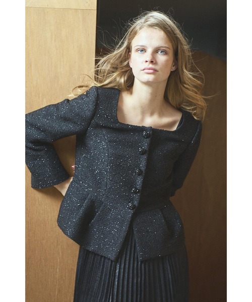 セール】Camille Tweed Jacket スクエアーペプラムJK（ノーカラー