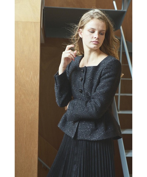 セール】Camille Tweed Jacket スクエアーペプラムJK（ノーカラー