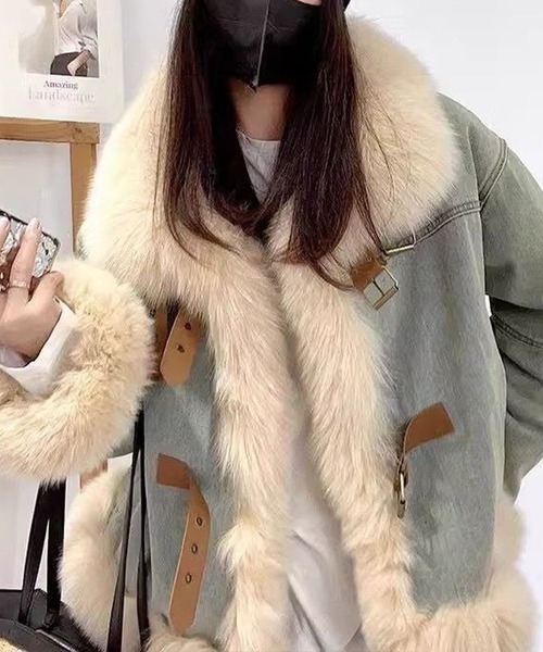 【最安値】ヴィンテージ加工 ファー デニムジャケット セール】デニム×ファー切替コート（デニムジャケット）｜GLAMOROUS