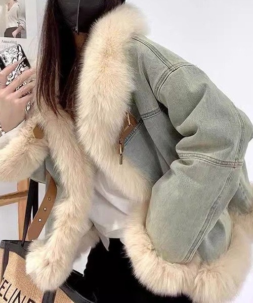 セール】デニム×ファー切替コート（デニムジャケット）｜GLAMOROUS