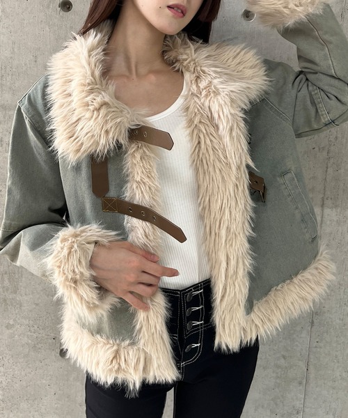 セール】デニム×ファー切替コート（デニムジャケット）｜GLAMOROUS