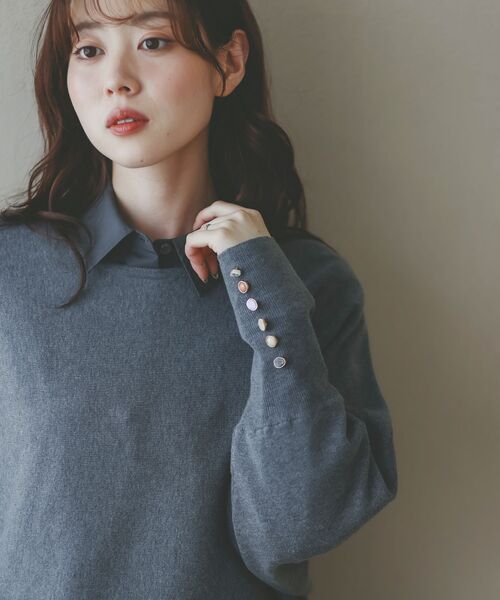 le.coeur blanc(ルクールブラン)の「《手洗い可能》ジュエリーボタンスリーブニット(ニット/セーター・レディース・アイボリー/グレー/レッド系その他/ダークブラウン/ライトグレー/ブラック/イエロー・38)」の10枚目の写真