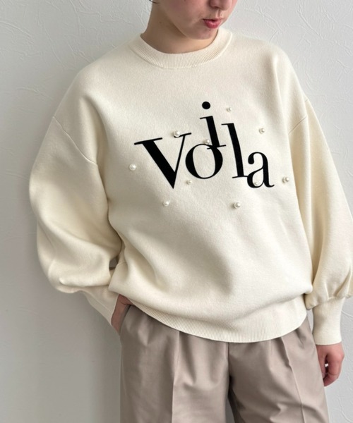 LHELBIE(レルビエ)の「【洗える】パール+ロゴニットトップス(ニット/セーター・レディース・ブラック/アイボリー/ネイビー・M)」の2枚目の写真