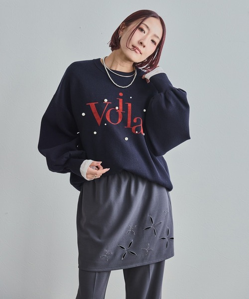 LHELBIE(レルビエ)の「【洗える】パール+ロゴニットトップス(ニット/セーター・レディース・ブラック/アイボリー/ネイビー・M)」の9枚目の写真