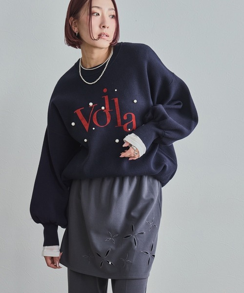 LHELBIE(レルビエ)の「【洗える】パール+ロゴニットトップス(ニット/セーター・レディース・ブラック/アイボリー/ネイビー・M)」の8枚目の写真