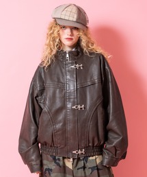 a.p.o.v.（エーピーオービー）の「a.p.o.v. メタルファイヤーマンフックヴィンテージテイスト合成皮革オーバーサイズブルゾンジャケット（ブルゾン）」