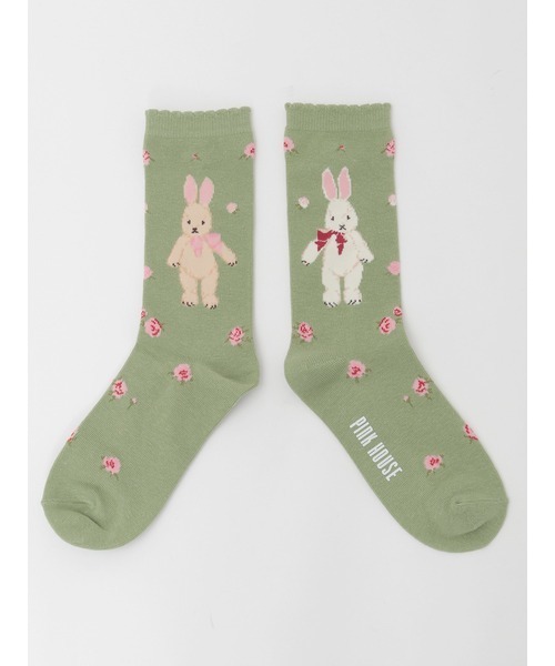 バラ園うさぎソックス（ソックス/靴下）｜PINK HOUSE（ピンクハウス