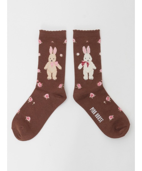 ピンクハウス　新品　うさぎ　ワッペン　コサージュ　ハンカチ　ソックス　セット バラ園うさぎソックス（ソックス/靴下）｜PINK HOUSE（ピンクハウス