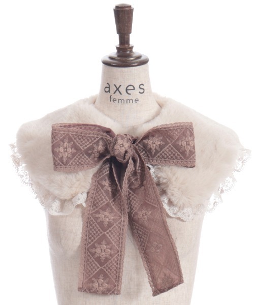 axes femme(アクシーズファム)の「レースリボンファーティペット(マフラー・レディース・ブラック/キナリ/ベージュ・FREE)」の4枚目の写真