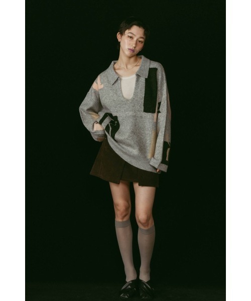 Knuth Marf（クヌースマーフ）の「K design knit pullover(unisex)（ニット/セーター・レディース・ブラック/グレー・FREE）」の3枚目の写真