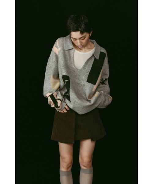 Knuth Marf（クヌースマーフ）の「K design knit pullover(unisex)（ニット/セーター・レディース・ブラック/グレー・FREE）」の6枚目の写真