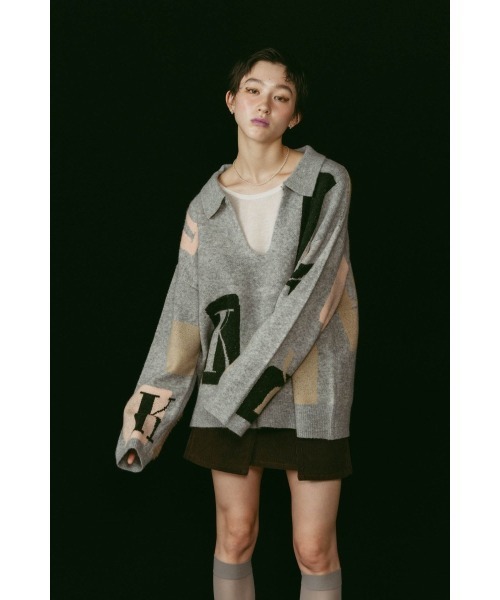 Knuth Marf（クヌースマーフ）の「K design knit pullover(unisex)（ニット/セーター・レディース・ブラック/グレー・FREE）」の8枚目の写真