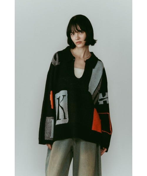Knuth Marf（クヌースマーフ）の「K design knit pullover(unisex)（ニット/セーター・レディース・ブラック/グレー・FREE）」の20枚目の写真