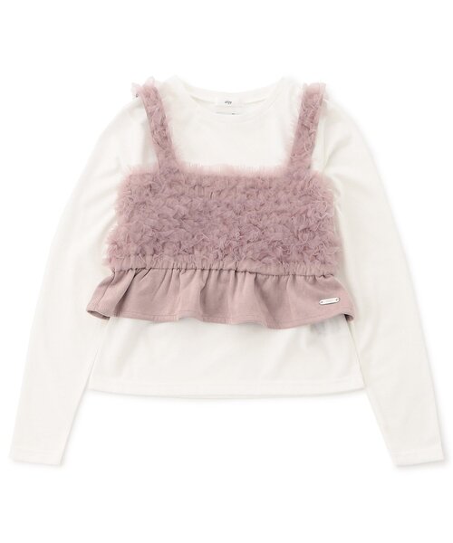 algy(アルジー)の「【セットアップ対応】スエードフリルキャミ&ロンTセット(Tシャツ/カットソー・キッズ・ブラック/ピンク・XX-SMALL/X-SMALL/SMALL/MEDIUM)」の1枚目の写真