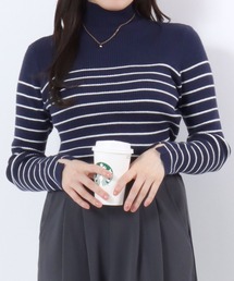 袖ボタン使い ボトルネックニットセーター レディース