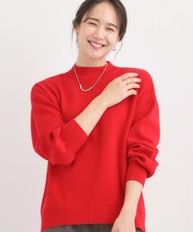 【洗える/毛玉レス】表面がきれいなハイネックバックスリットニット