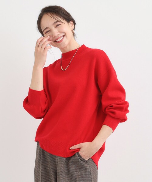 セール】【洗える/毛玉レス】表面がきれいなハイネックバックスリット