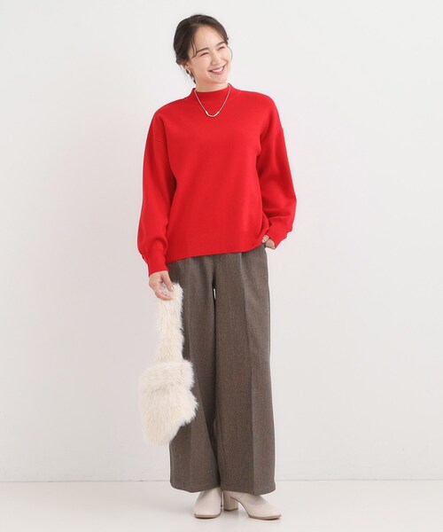 セール】【洗える/毛玉レス】表面がきれいなハイネックバックスリット