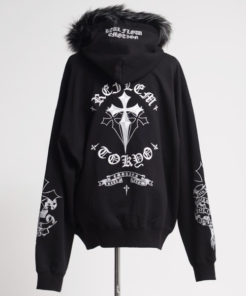 REFLEM/レフレム』ファー付きクロス刺繍ZIPパーカー/ジップアップ
