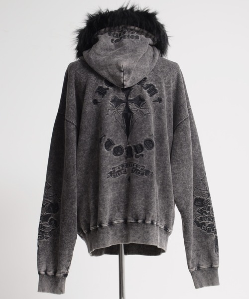 REFLEM/レフレム』ファー付きクロス刺繍ZIPパーカー/ジップアップ