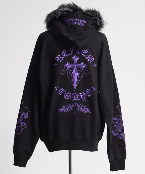 REFLEM/レフレム』ファー付きクロス刺繍ZIPパーカー/ジップアップ