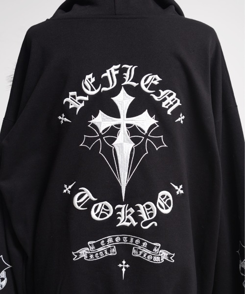 REFLEM/レフレム』ファー付きクロス刺繍ZIPパーカー/ジップアップ