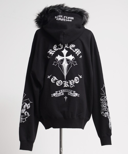 REFLEM/レフレム』ファー付きクロス刺繍ZIPパーカー/ジップアップ