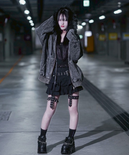 REFLEM(レフレム)の「『REFLEM/レフレム』ファー付きクロス刺繍ZIPパーカー/ジップアップパーカー(パーカー・レディース・グレー/ブラック×パープル/ブラック×ホワイト・FREE)」の19枚目の写真