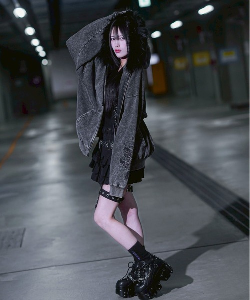 REFLEM(レフレム)の「『REFLEM/レフレム』ファー付きクロス刺繍ZIPパーカー/ジップアップパーカー(パーカー・レディース・グレー/ブラック×パープル/ブラック×ホワイト・FREE)」の20枚目の写真