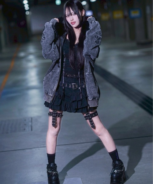 REFLEM(レフレム)の「『REFLEM/レフレム』ファー付きクロス刺繍ZIPパーカー/ジップアップパーカー(パーカー・レディース・グレー/ブラック×パープル/ブラック×ホワイト・FREE)」の18枚目の写真