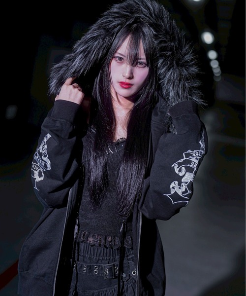 REFLEM(レフレム)の「『REFLEM/レフレム』ファー付きクロス刺繍ZIPパーカー/ジップアップパーカー(パーカー・レディース・グレー/ブラック×パープル/ブラック×ホワイト・FREE)」の22枚目の写真