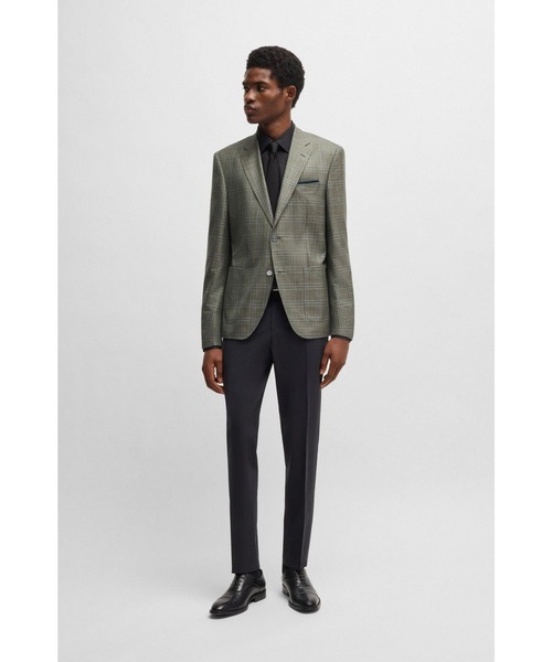 BOSS（ボス）の「レギュラーフィット チェックブレザー ウール/シルク/リネン（テーラードジャケット・メンズ・グリーン・52/54/50/48/44/46）」の8枚目の写真