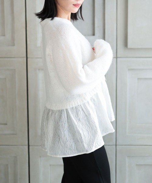 Ruwan yu(ルワンユー)の「ジャガードペプラムカーディガン【大きいサイズ対応】(カーディガン/ボレロ・レディース・チャコール/ホワイト・L/LL/3L/4L)」の4枚目の写真