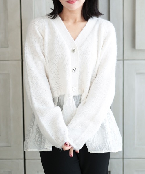 Ruwan yu(ルワンユー)の「ジャガードペプラムカーディガン【大きいサイズ対応】(カーディガン/ボレロ・レディース・チャコール/ホワイト・L/LL/3L/4L)」の19枚目の写真