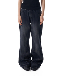 Striped Flare Denim Pants (Black)