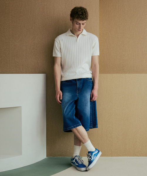 NODU（ノードユー）の「カラーロングリブポロ半袖ニット [アイボリー]（ポロシャツ・メンズ・その他・MEDIUM/LARGE）」の3枚目の写真