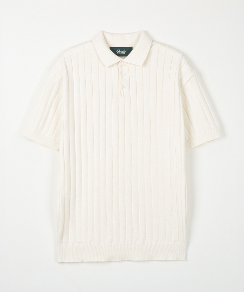 NODU（ノードユー）の「カラーロングリブポロ半袖ニット [アイボリー]（ポロシャツ・メンズ・その他・MEDIUM/LARGE）」の6枚目の写真