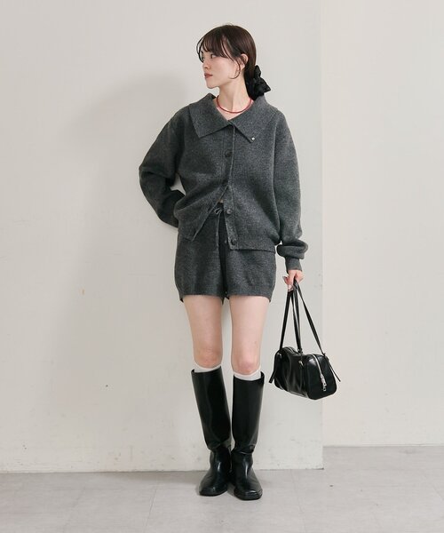 mystic 襟付きプレートニットカーディガン プレート付きニットパンツ 2点 mystic（ミスティック）の「【今すぐお届け可能！柔らかい素材で着心地