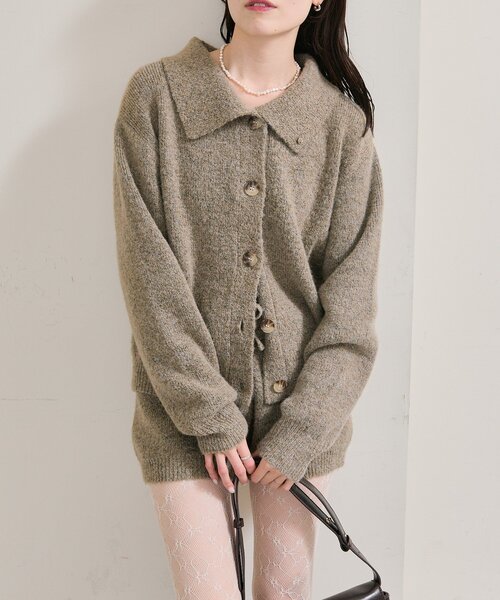 mystic（ミスティック）の「【今すぐお届け可能！柔らかい素材で着心地◎】襟付きプレートニットカーディガン（カーディガン/ボレロ・レディース・アイボリー/グレー/ベージュ・FREE）」の5枚目の写真