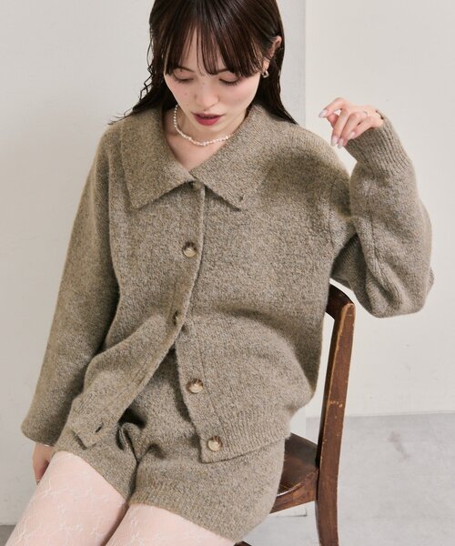 セール】【柔らかい素材で着心地◎】襟付きプレートニットカーディガン